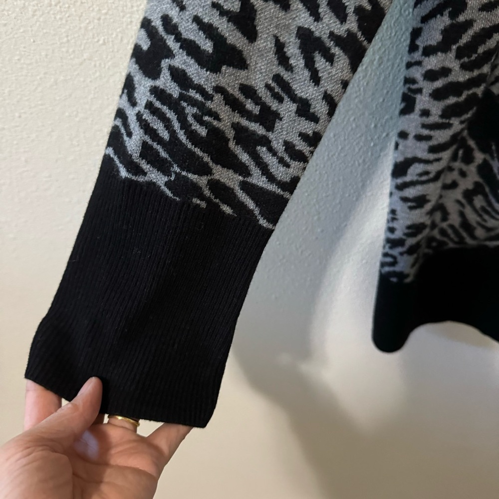 Equipment Femme Fenwick Leopard-Print Cardigan Wool Cashmere Black Gray Long -XL - Picture 6 of 11